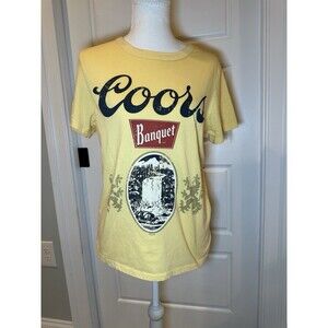 Coors Banquet Beer T-Shirt Small Yellow Waterfall Graphic Retro Vintage Style